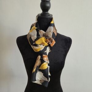 Luxe Talbots 100% Silk Feather Print Scarf - Earthy Bohemian Chic